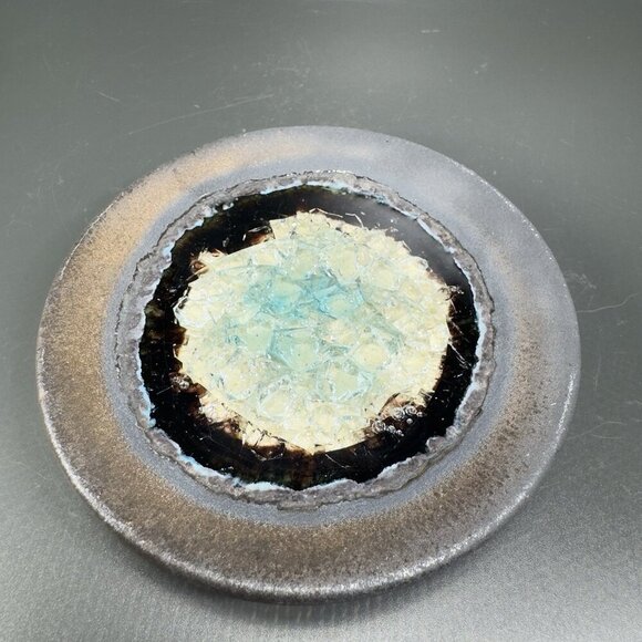 Hand Made Crystalline Pottery Round Wasabi Dipping Dish Plate Signed Crafted VTG - Picture 12 of 13